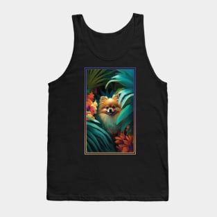 Pomeranian Dog Vibrant Tropical Flower Tall Digital Oil Painting Portrait Tank Top